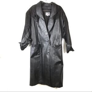 G-III | Vintage Black Genuine Leather Overcoat Snakeskin Double Breasted Medium